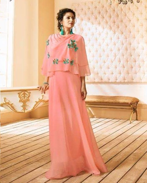 Engagement Party Wear Reception Pink and Majenta color Art Silk fabric  Gown  1829393