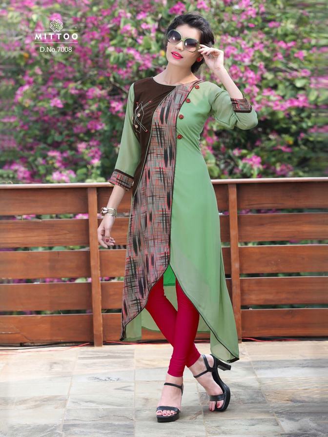 Light Brown Georgette Indo Western Long Designer Kurti Online FABKU20407  FABANZA