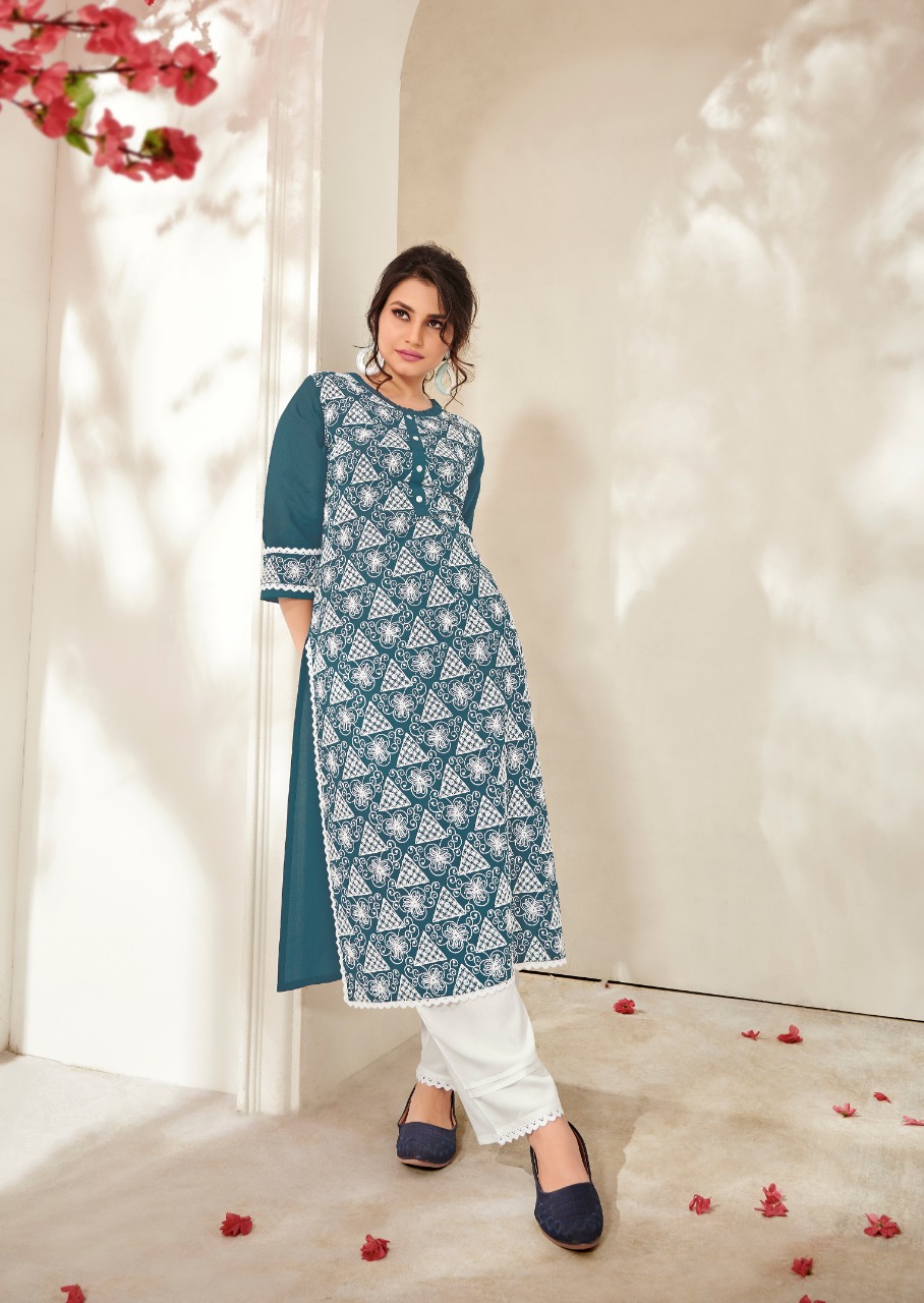 Catalog Fashion Mart  Vink Lucknowi Cotton Chikan Work kurtis catalog  wholesaler